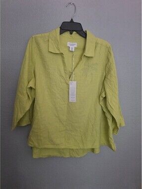 Calypso St. Barth Linen Blend Light Green 3/4 Sleeve Blouse Size 1X